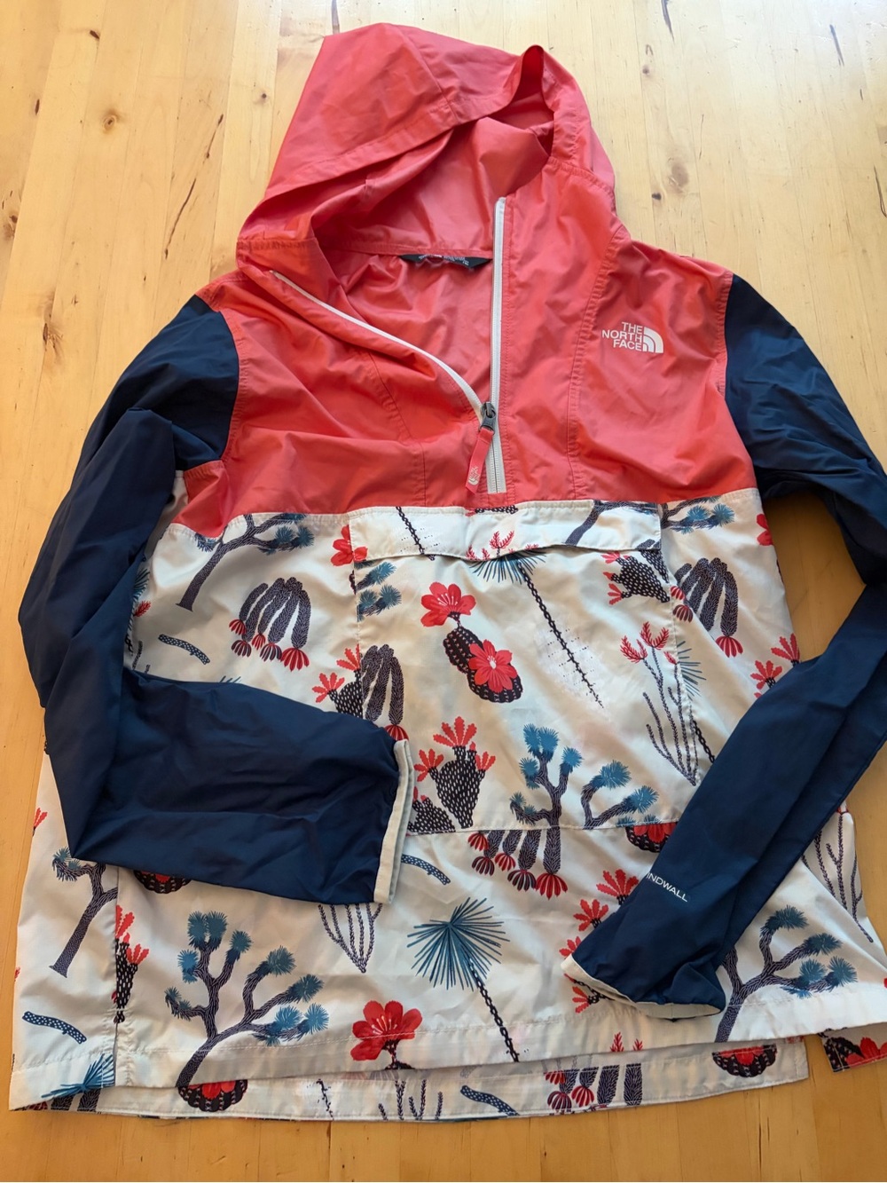 The North Face Coral, Navy & Cream Hooded Anorak with Floral Print
